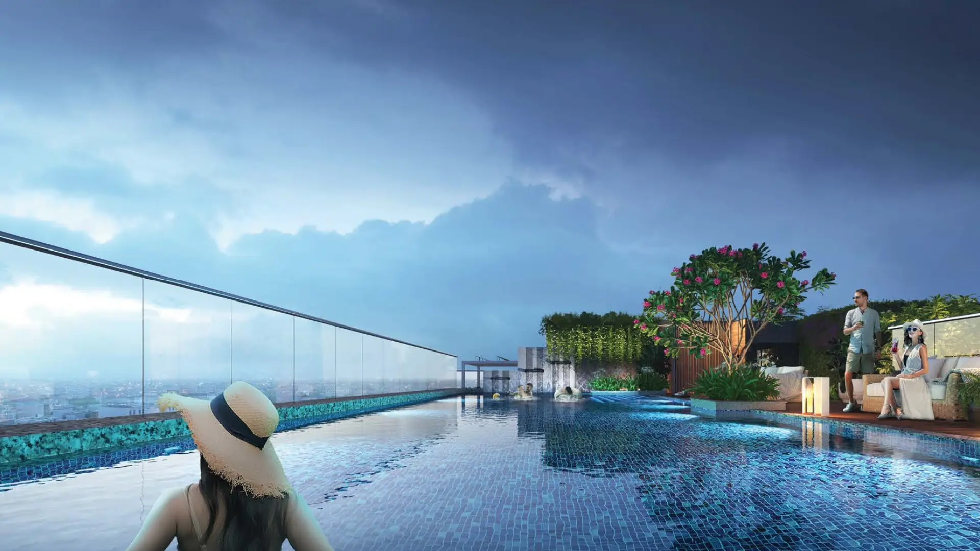 Luxury rooftop swimming pool at Signum Niva with skyline views